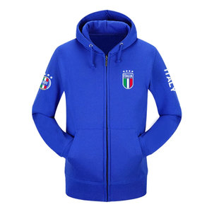 意大利队欧国联足球迷服拉链开衫卫衣男女保暖带帽连帽外套