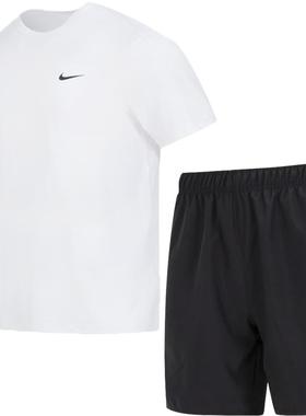 耐克速干套装男2024夏季新款圆领短袖T恤跑步短裤透气训练运动服
