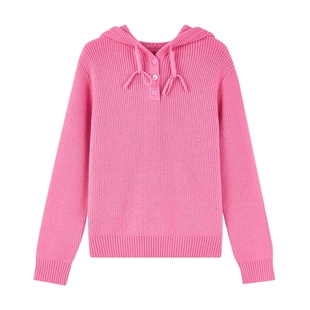 秋水伊人简约大方抽绳针织衫2025年冬季新款女通勤百搭风连帽上衣