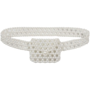 珍珠小腰包带皮带弹力腰带式女迷你包装饰配连衣裙子白色腰封松紧