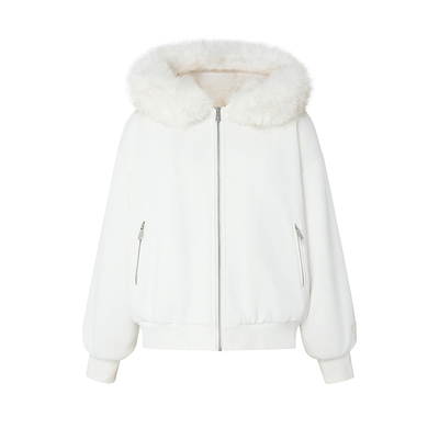 Uena白色细闪连帽加绒卫衣