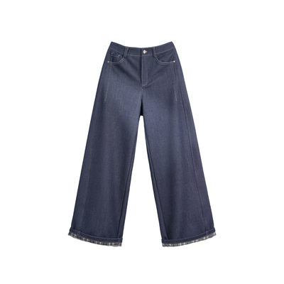 BBFER本依凡春款丹宁牛仔裤宽松直筒阔腿裤子女后腰松紧长裤0126