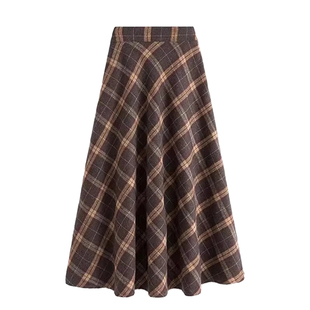 300斤大码女装毛呢格子半身裙女新款胖mm减龄学院风中长款a字裙子