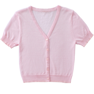 新款短袖开衫针织衫女夏短款外套修身外搭天丝超薄款披肩外穿白色