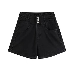 特大码高腰弹力a字短裤女胖mm梨型身材薄款百搭显瘦遮胯牛仔热裤