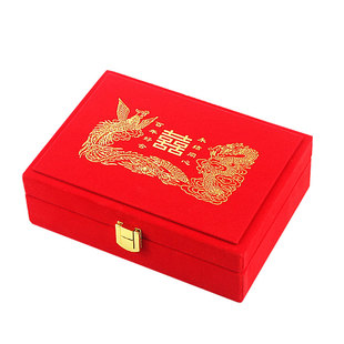 结婚套装三金首饰盒子带锁黄金礼盒中国风龙凤手镯盒木制婚礼聘礼