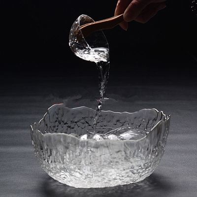 日式锤纹茶洗透明茶大沙拉金边描金碗餐具洗碗不规则碗水果号玻璃