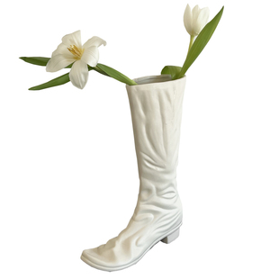 ReFound白色靴子高跟鞋花瓶 创意陶瓷插花器时髦家居装饰摆件礼物