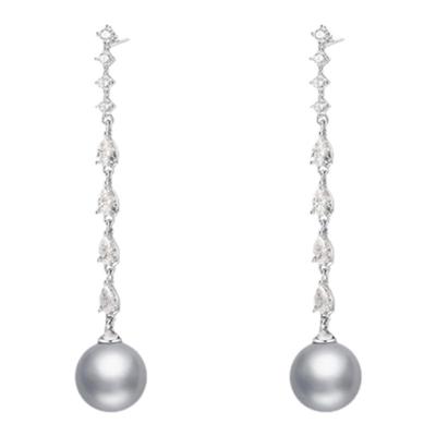 peachtea锆石灰珍珠耳环
