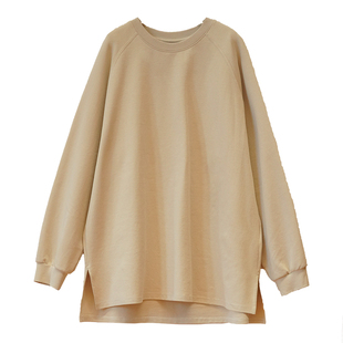 胖mm松弛感中长款长袖T恤木子理想大码女装冬季休闲宽松开叉内搭T