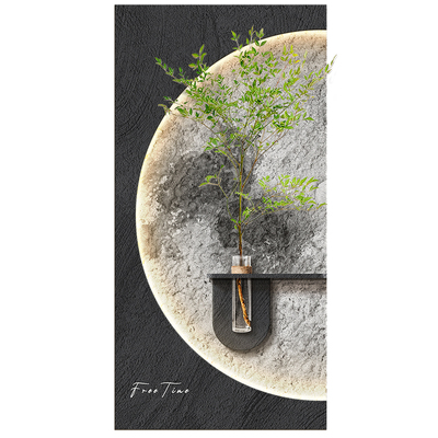 玄关侘寂风月球水培绿植装饰画