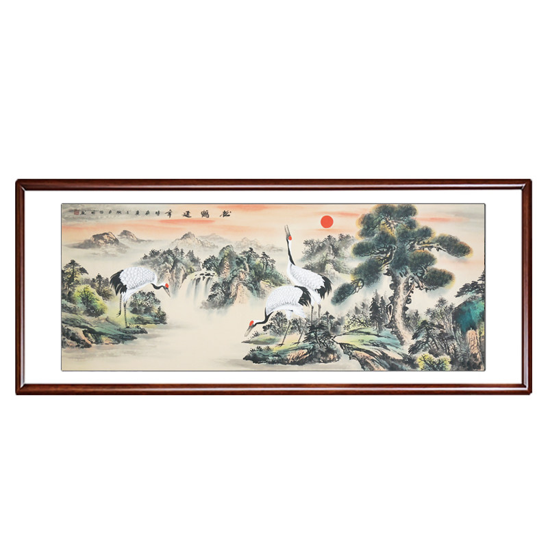 松鹤延年手绘山水画国画