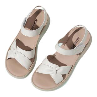 奥康女鞋2025年夏季新款真皮软底平底外穿不累脚凉鞋女夏轻便防滑