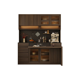 复古岛台餐边柜餐桌一体组合客厅咖啡机展示柜厨房收纳储物柜吧台