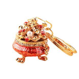 合金镶钻聚宝盆钥匙扣元宝中国风挂件金色家财万贯金属女包包挂件