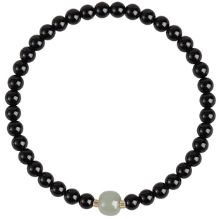 普陀山黑玛瑙手链女生天然水晶和田玉转运珠手串小众精致礼物招财