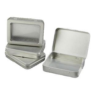 长方形马口铁盒U盘金属包装盒连体翻盖开窗收纳铁盒空盒银色现货