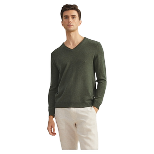 圣雪绒2021秋冬新款男V领纯色羊绒衫简约基础款长袖针织衫