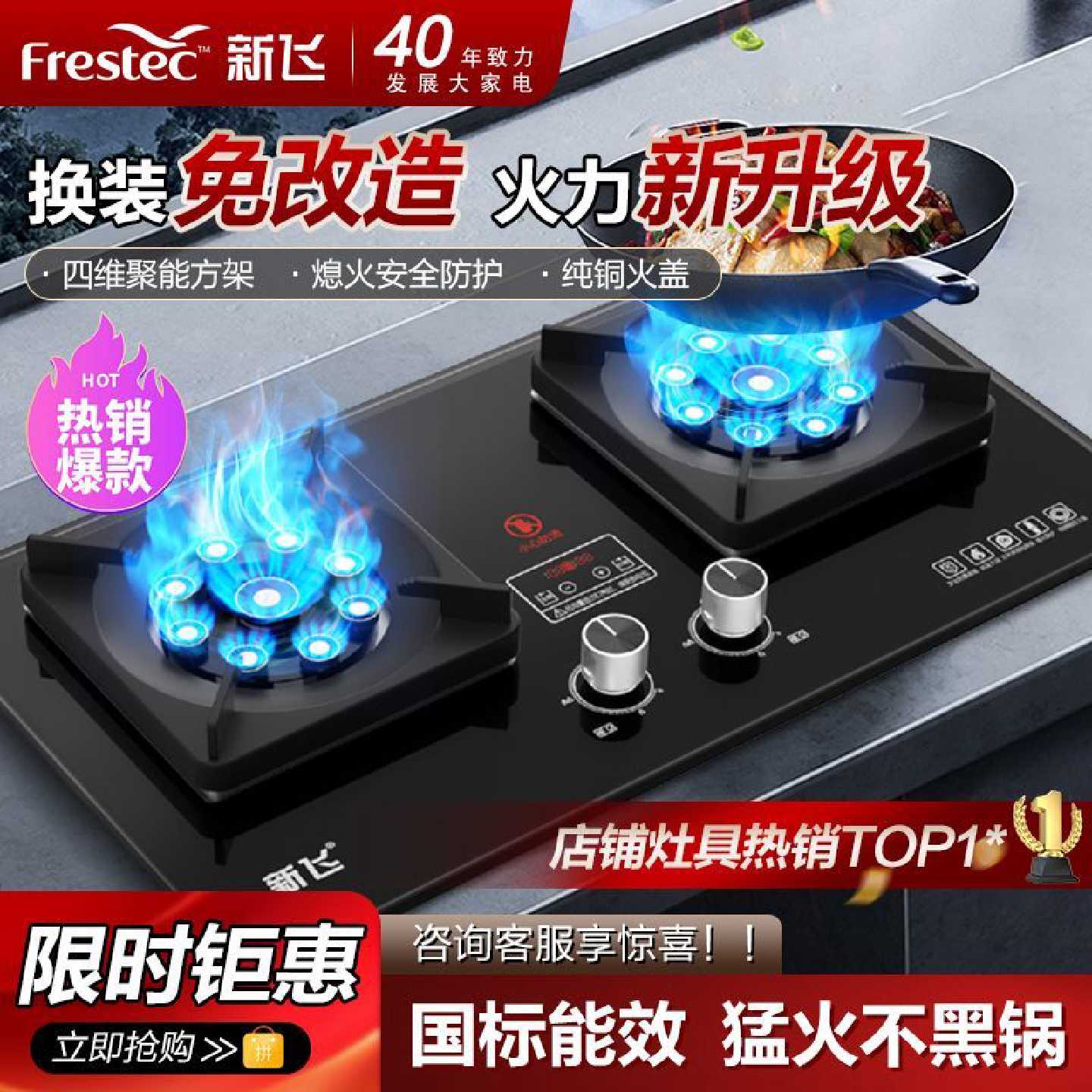 【新飞】煤气灶双灶头家用大火力天然气燃气灶台式嵌入式液化气省
