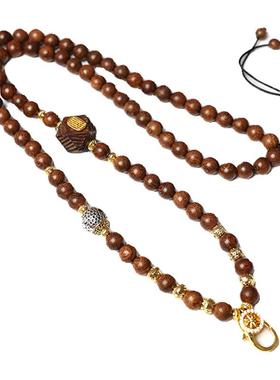 中国风复古国潮檀木新中式吊坠挂绳唐卡文玩五条经文佛牌链