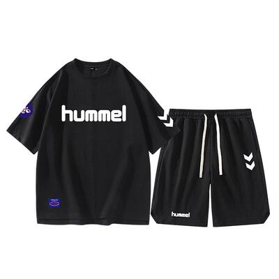 hummel 情侣款套装夏季T恤男士衣服潮流宽松运动套装两件套