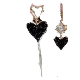 轻奢高级感不对称满钻爱心耳环大气夸张AB款桃心耳钉长款银针耳