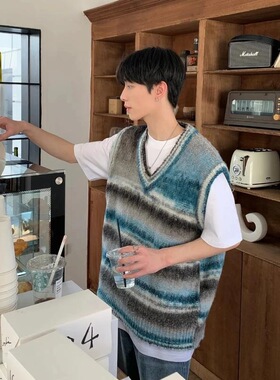 P 31528 Retro Stripe Sleeves Vest 复古撞色背心 跨境欧美外