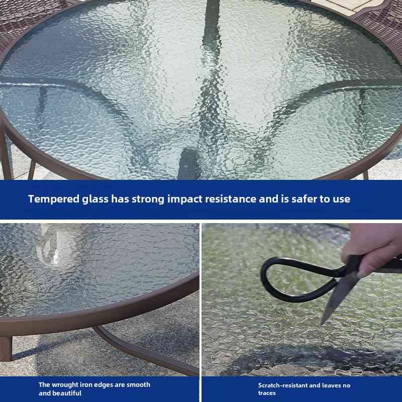 小桌子户外迷你院子喝茶小圆桌简易防水防晒钢化玻璃庭院折叠阳台
