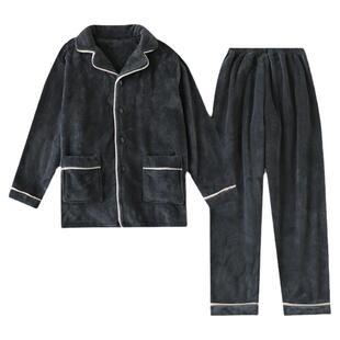 男士秋冬季珊瑚绒睡衣加厚加绒保暖大码法兰绒家居服套装青中年