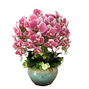 陶瓷花瓶摆件新中式台面玄关PU手感蝴蝶兰仿真花艺客厅简约现代