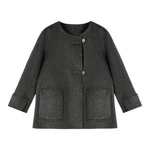 Amii【中式双面呢】秋冬中式国风盘扣圆领绵羊毛双面呢新中式大衣