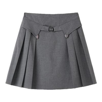 PIT复古灰色高腰半身裙女2025春季新款学院风百搭半裙百褶裙