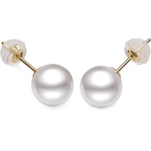 南珠宫信仰小灯泡 北海合浦正圆18K金海水珍珠耳钉强光素钉耳环女