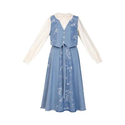 【重回汉唐书屿】汉洋折衷日常百搭衬衫马甲半身裙套装汉服女装