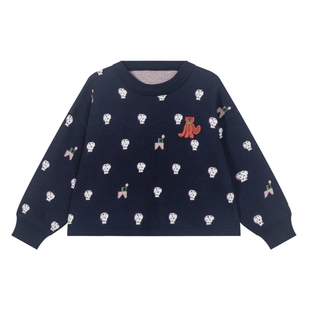 【商场同款】马拉丁童装毛衣年冬装新款女大童趣味提花圆领毛衣