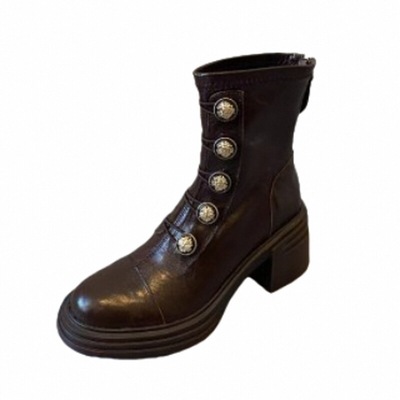 马丁靴PU橡胶短靴金扣瘦瘦靴粗跟