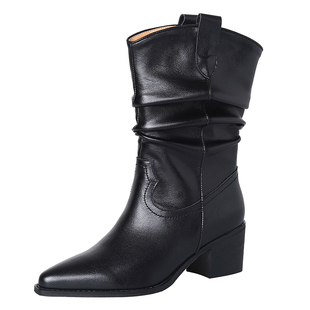 现货吴昕同款辛芷蕾同款里外全头层皮骑士靴秋日记忆美拉德堆堆靴