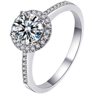 莫桑石钻戒女一克拉圆包情侣戒指s925纯银求结婚七夕情人节礼物