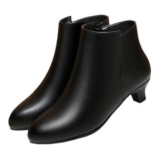 秋冬季真皮软底女士棉皮鞋妈妈鞋棉鞋短靴小中跟单鞋工作鞋单靴子