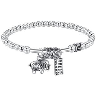 吴越老银铺吉象小象银珠手链纯银如意算盘女士复古轻奢手饰银手串