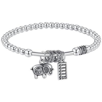 如意算盘吉象小象银珠手链银手串