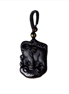 天然黑曜石如意吊坠吉象大象挂件