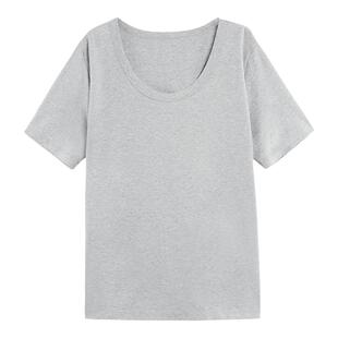 MULVAN 经典基础款!白色宽松短袖t恤女夏新款休闲大u领纯色上衣