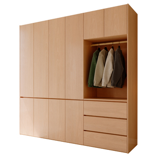 定制全实木原木色简约风一柜到顶新款主卧室分段式二四六门衣柜