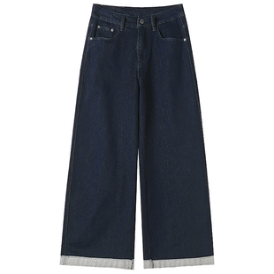 抓毛植绒直筒牛仔裤女2025秋冬季新款薄绒款小个子九分卷边阔腿裤