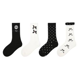 儿童袜子春秋纯棉女童蝴蝶结miu风中筒袜女孩秋冬无骨花边公主袜