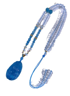 天然海蓝宝石雕刻九尾狐项链