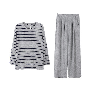 安之伴【巨柔软】睡衣女春秋季2026新款条纹磨毛家居服可外穿套装