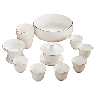 高端羊脂玉白瓷茶具套装家用轻奢盖碗办公室德化功夫茶杯陶瓷泡茶