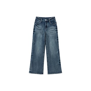 六指导 时髦焦点 复古直筒牛仔裤女冬宽松显瘦通勤百搭休闲阔腿裤